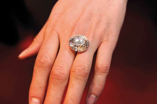 One of the larger diamonds seen in Antwerp, as it might look in a ring on the hand.