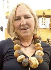 Danuta Burczik-Kruczkowska wears one of her large natural amber necklaces.