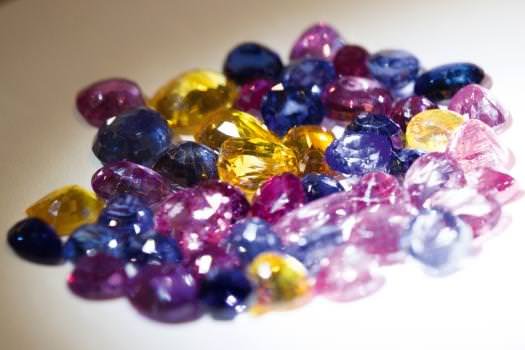 An array of colourful gemstones displayed by Rolf Goerlitz.
