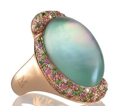 Rose gold ring with central doublet using rock crystal from the Anastasia collection by Moraglione. 