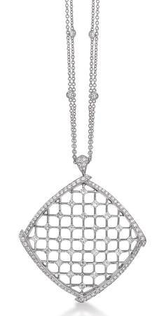 Geometric lines create a lacy pattern in gold and diamonds by Luca Carati.