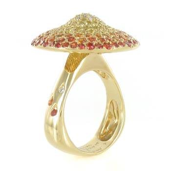 Ring “mushroom” in yellow gold and yellow sapphires and diamonds oranges