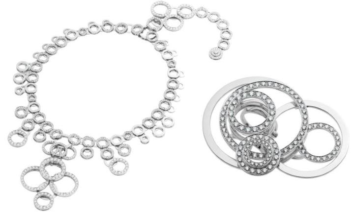Arabian Night necklace and ring in white gold with diamonds.