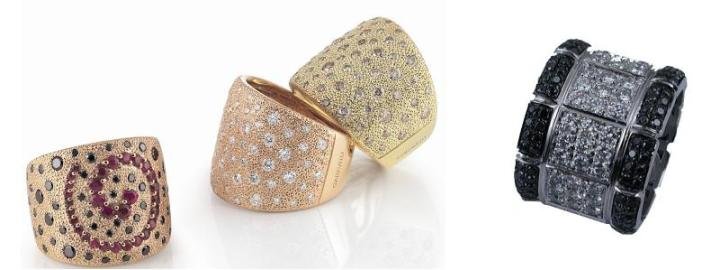 Gold and gemstone “Dune” rings by Italian brand Garavelli (left) & Diamond and gold ring by Italian brand Molina (right)