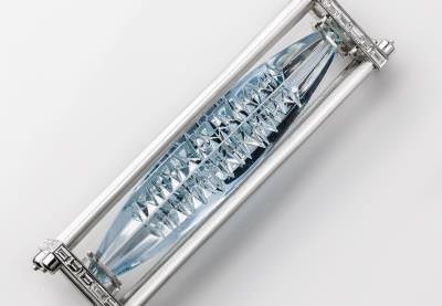 Enrico Cirio - Brooch – Aquamarine 37.2 ct., white gold and 24 baguette diamonds 2.6 ct.