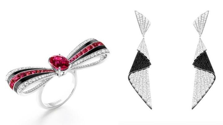 Ruban Graphique ring and Plissé Diamants earrings.