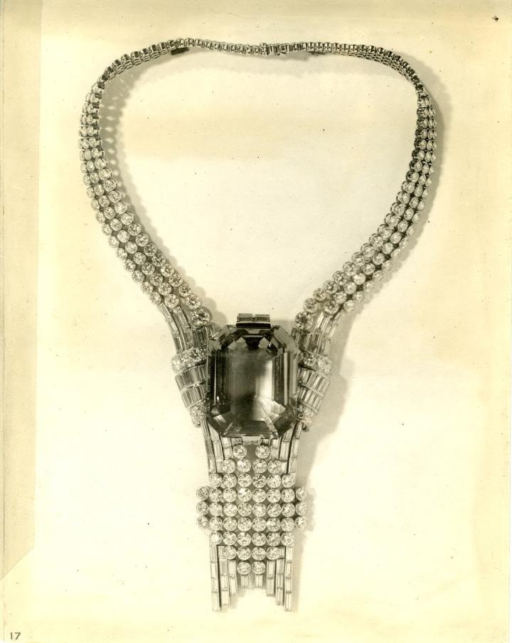 Photograph of the aquamarine and diamond necklace from the 1939 World's Fair_Tiffany & Co. Archives.