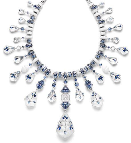 Boucheron's first entirely reversible necklace, the Jodhpur necklace is a contemporary rendering of the Indian city's play of white and blue light 