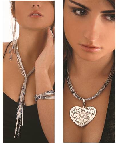 A suite of sterling silver jewelry with gemstone beads by Stefani Argento.(left) Sterling silver pendant by Stefani Argento. (right)