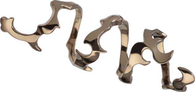 Tattoo motif ring that curves around the knuckle, by Dada Arrigoni.