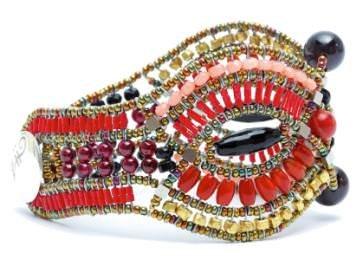 Multi-coloured gemstone, bead, and silver cuff by Ziio.