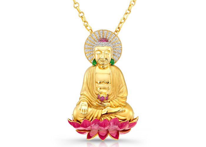 Gold, diamond, and gemstone pendant by Buddha Mama