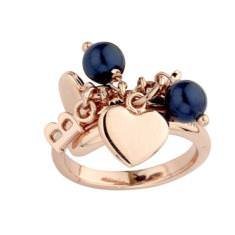 Silver ring with pink and blue beads charms heart by Boccadamo