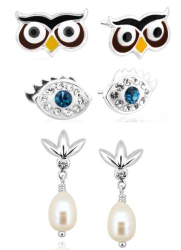 A variety of earring styles in 925 sterling silver, from classic to whimsical, by Topaz B.K.K. Co.