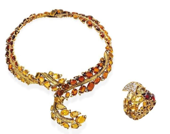 Citrine and diamond necklace and ring set by Pierre Sterlé,