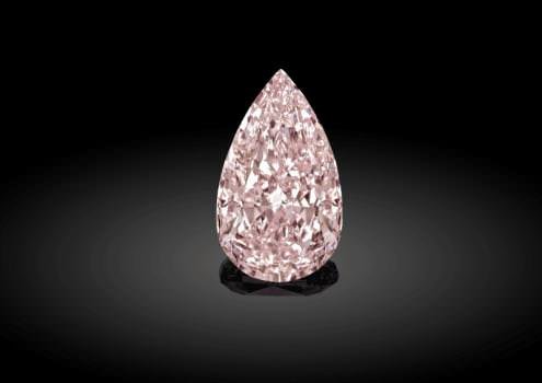 A type IIa, 15-carat, fancy pink, VVS1, pear shape diamond, courtesy Antwerp Cut Co. 