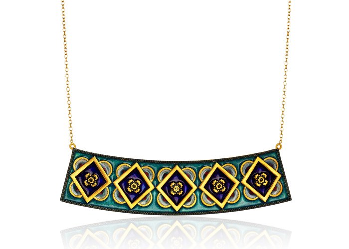 Enamel and gold pendant inspired by Anatolian culture by Pinar Öner