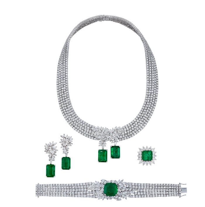 Marconi Emerald And Diamond Necklace, Bracelet, Earrings And Ring