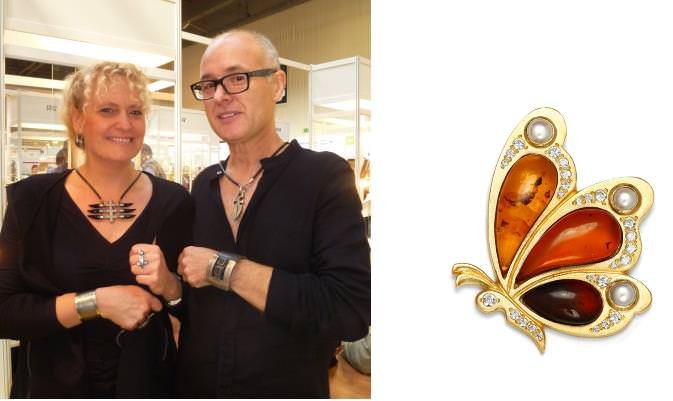 Husband and wife team, Jolanta and Andrzej Kupniewscy draw inspiration from motorcycles for their men's and women's pieces in silver and gemstones (left) Malgorzata Wasowska specializes in amber set in silver and in gold.(right)