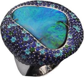 Opal, diamond, and gemstone ring by Different Gems (Tucson Pueblo Gem & Mineral Show).