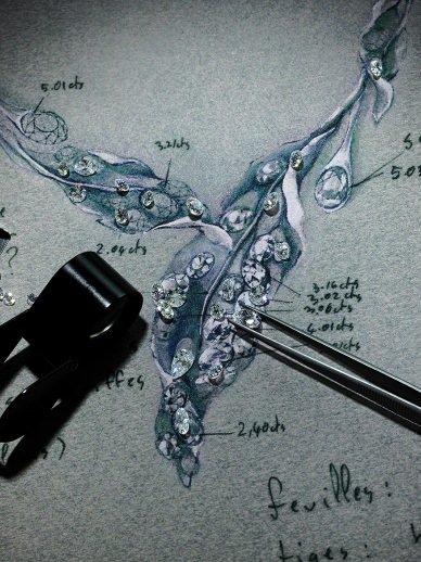 Sketch of 2016 Black Label Masterpiece Winter Leaves Necklace by Cindy Chao The Art Jewel