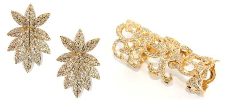 Ellegant leaf earrings & Leaf long ring