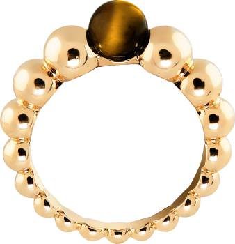 Perlée variation ring, yellow gold, tiger's eye