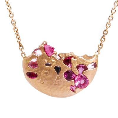 Polly Wales - The Eroded Disc Necklace with pink sapphires