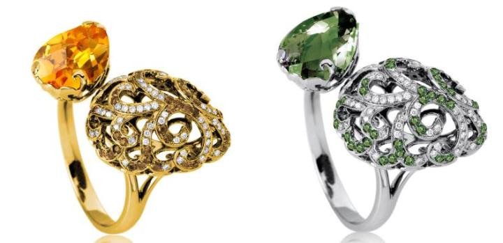 Whispering Citrine Doublet Ring (left) & Whispering Green Amethyst Doublet Ring (right)