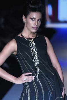 Model wearing diamond jewellery at II JW, designed by the late Nobuko Ishikawa, a pioneer in Japanese design.