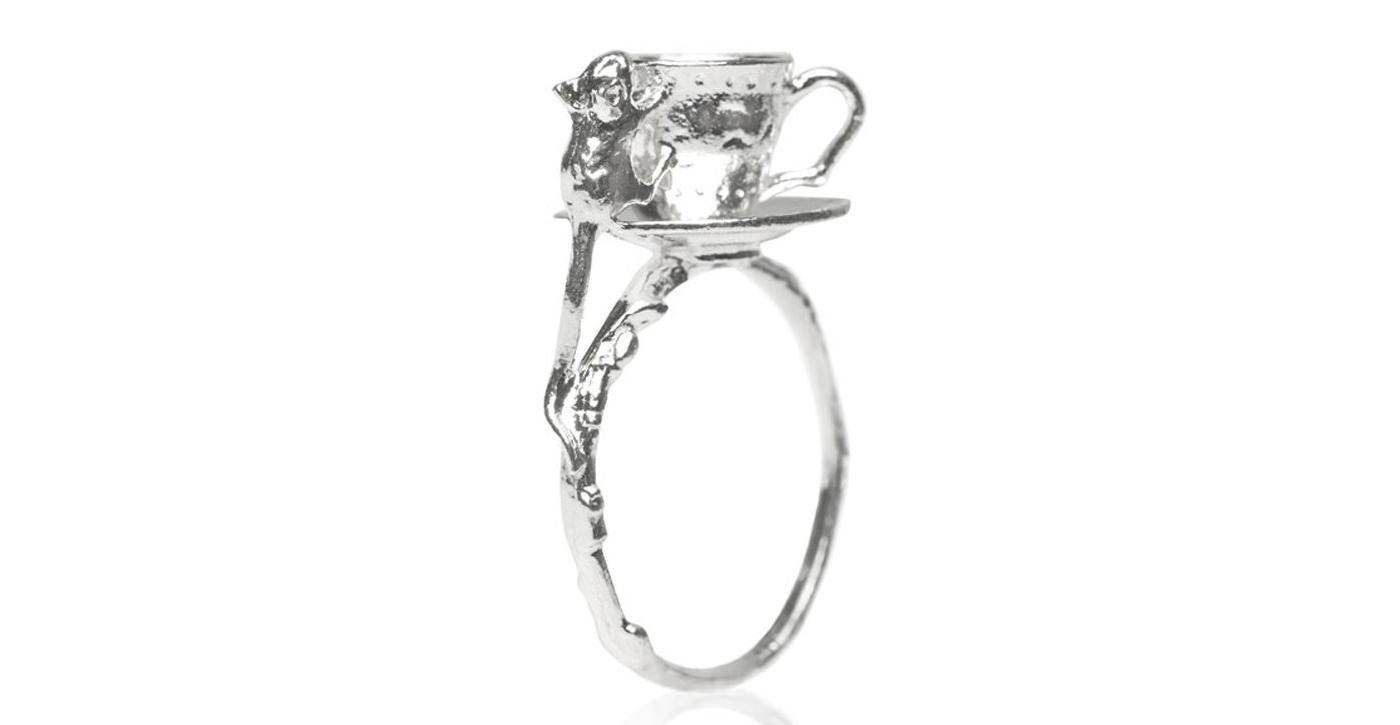 Silver Mouse And Tea Cup Ring by Alex Monroe