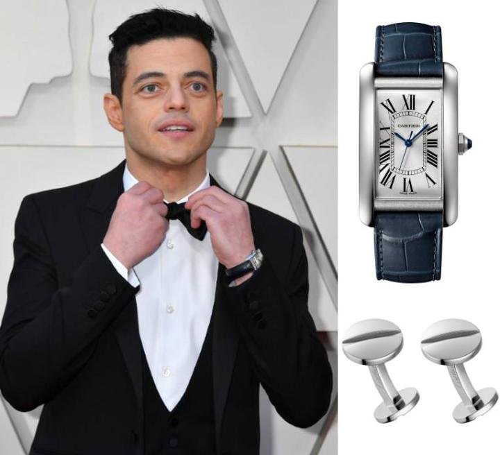 Cartier Tank Américaine watch, large model, steel, leather - Santos de Cartier cufflinks, sterling silver, palladium finish