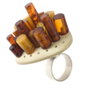 Ring of natural and heat-treated amber – winner of a Design Award at the Amberif International Fair in Gdansk in 2012 © National Museums Scotland