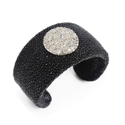Turner & Tatler - Black shagreen and diamond button cuff