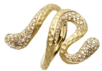 Hammered gold and diamond snake ring by Antonini.