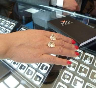 A pair of beautiful 15-carat heart-shaped diamonds, by MID House of Diamonds.