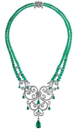 Fabergé was among the global luxury brands exhibiting in the extension of Hall 1.1. Shown here is of its remarkable necklaces made in emeralds and diamonds.