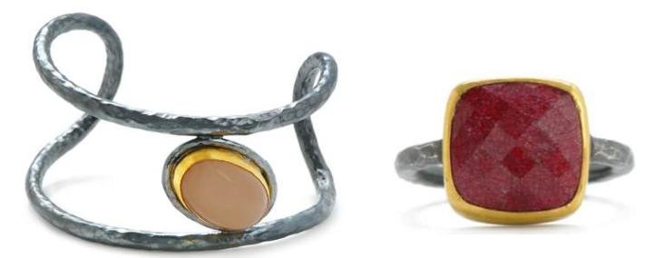 Lika Behar Wave Cuff Bracelet with Peach & Ruby Ring 