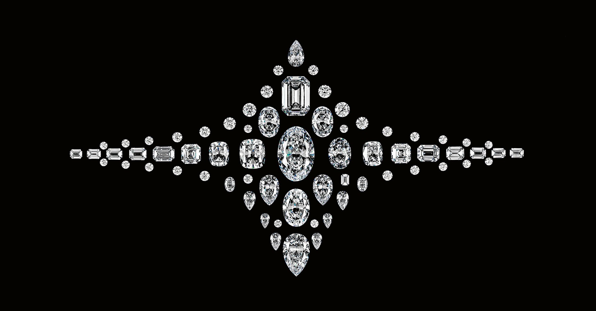 Replicas of the 67 diamonds cut from the Lesotho Legend.