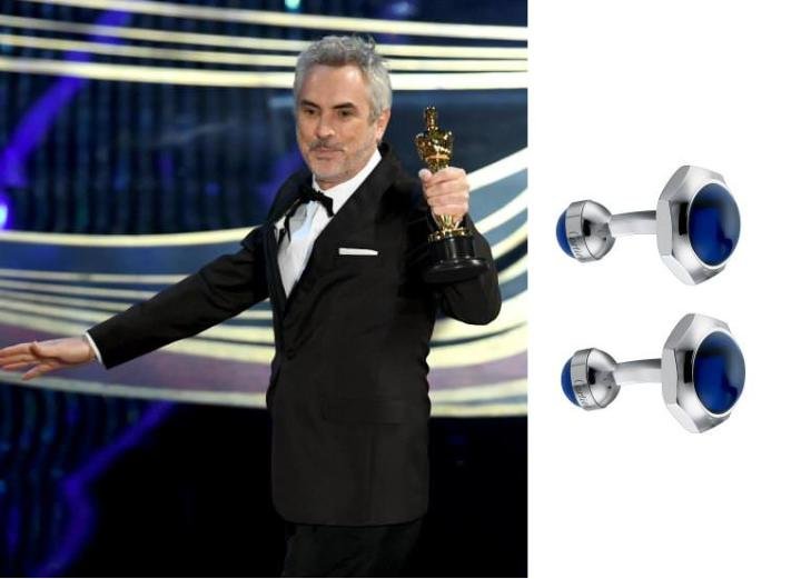 Santos de Cartier cufflinks, sterling silver, palladium finish, blue synthetic spinel