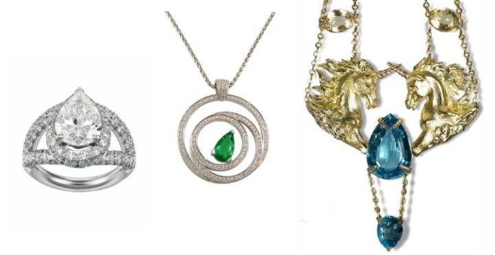 Odessa ring by Loris Paris (left), Mendol pendant by Vangelder(center), Unicorn necklace by Michèle Baschet (right)