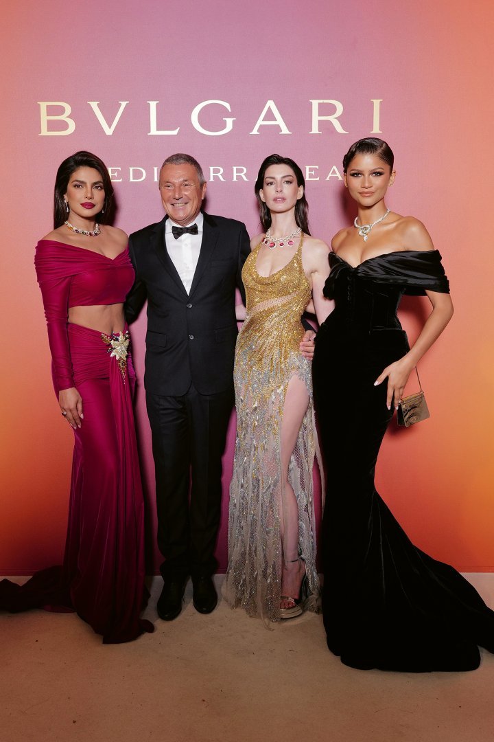 Jean Christophe Babin, CEO of Bulgari with Priyanka Chopra, Anne Hathaway and Zendaya celebrating the launch of Bulgari's Mediterranea High Jewellery collection in Venice in May 2023 ©Bulgari