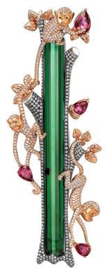 A whimsical gemstone, diamond, and gold brooch by Chinese brand TTF.