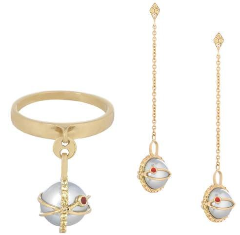 Laika pearl charm ring & Laika pearl gold earrings