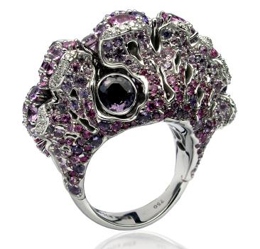 Stanislav Drokin - Ring in white gold 750, spinel, tourmaline, diamonds, colored sapphires, rhodolites, amethysts. Produced in a single copy