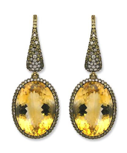 Stanislav Drokin - Earrings in yellow gold 750, citrines, diamonds, sapphires. Produced in a single copy.