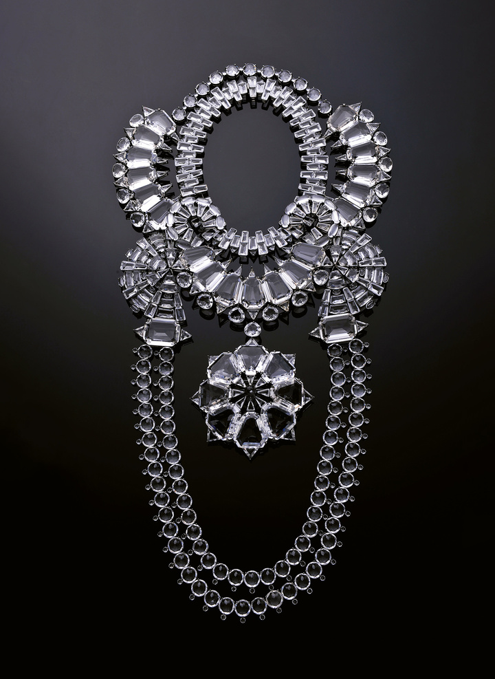 In 2020, Nicholas Lieou created this transformable jewel in sterling silver, rock crystal and diamonds, inspired by a picture of Sir Bhupinder Singh, Maharaja of Patiala. 